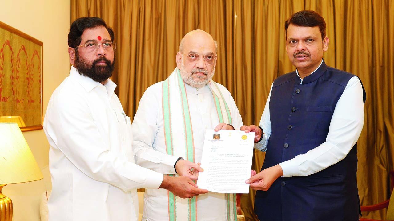 અમિત શાહ, દેવેન્દ્ર ફડણવીસ અને એકનાથ શિંદે